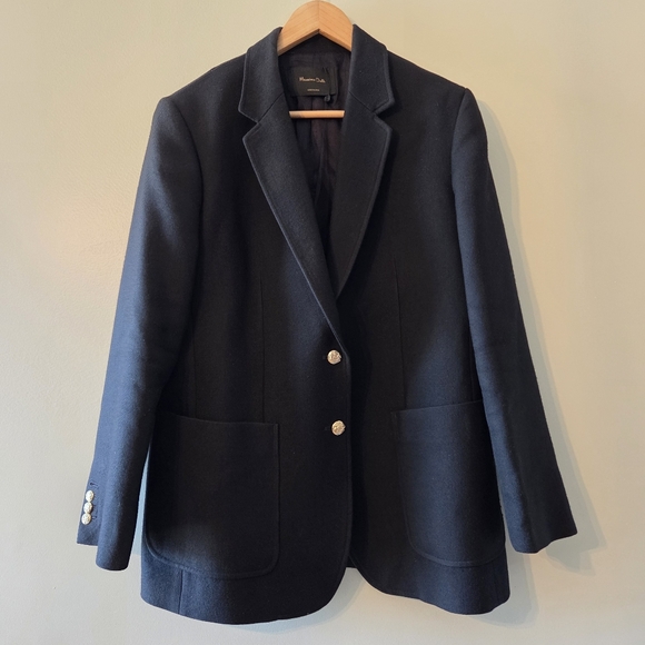 Massimo Dutti Wool Blended Women's Gold Button Professional Blazer Jacket Sz 10 - Picture 5 of 14